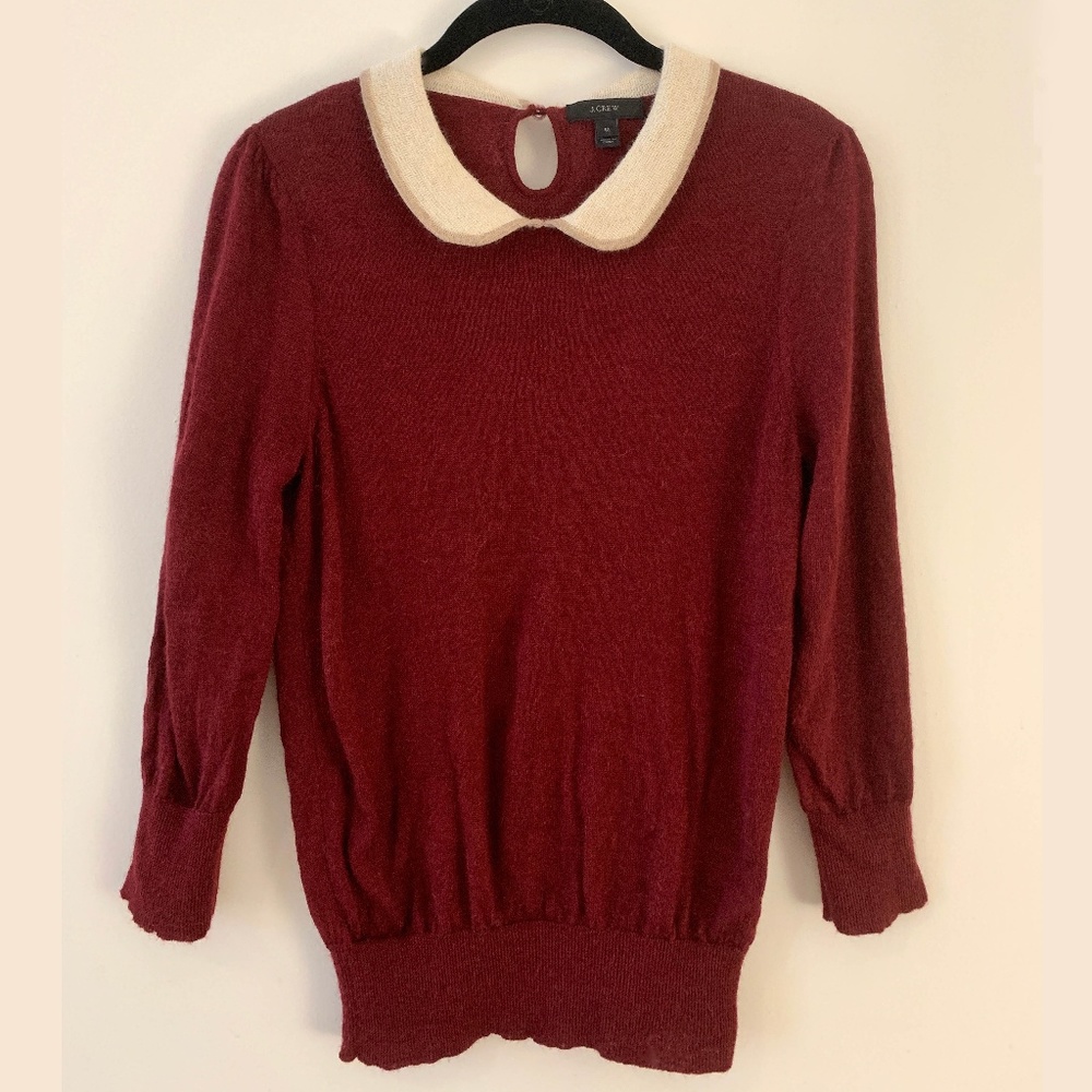 J. Crew Peter Pan Collar Sweater Burgundy Sz. M